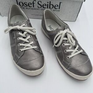 Josef Seibel Caspain Leather Women's European Silver Metallic Sneakers US 6-6.5